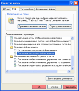 Как сделать скрытые файлы видимыми в Windows XP. 